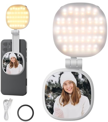 NEEWER Basics Magnetisches Selfie Licht kompatibel mit MagSafe iPhone, 2W zweifarbiges kleines LED Telefon Füll Ringlicht CRI95+ mit 360° Drehgelenk, Spiegel für Makeup Videokonferenzen, NL72B Weiß