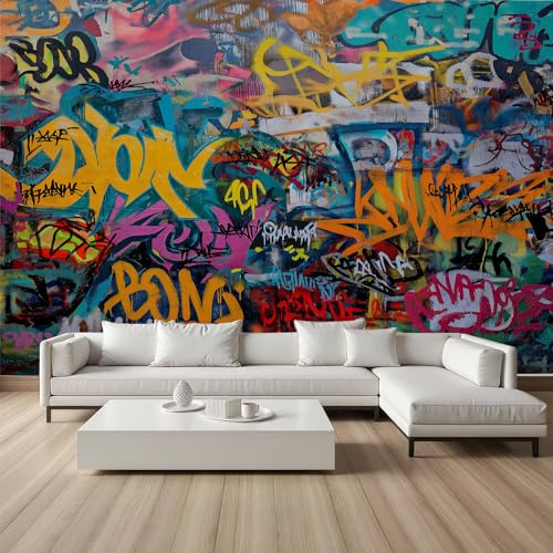 Pggong Papier Peint Graffiti Coloré Street Culture Papier Peint Grunge Art | Papier Peint Graffiti Coloré Street Culture Papier Peint Grunge Art Abstrait Moderne Poster Panoramique Mural pour Sal