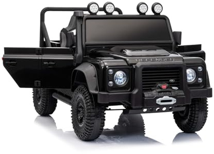 Kinder elektroauto 12V Land Rover Defender 110 SVX, schwarz, 4X4-Antrieb, Lithium-Akku, LED-Lichter, federung, elektrische kinderfahrzeug mit 2,4-GHz-Fernbedienung, USB/AUX/Bluetooth, 4x25W, 3-7 Jahre