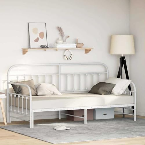 Mandloder Tagesbettrahmen mit Kopfteil, Weiß, 90x190 cm, Stahl, ausziehbar, Robustes Metallbett, modernes Design für Schlafzimmer