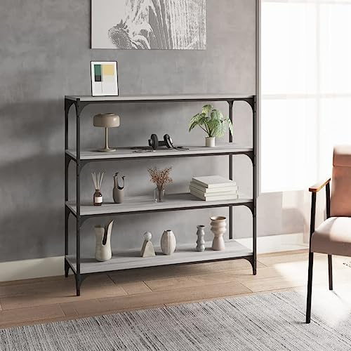 FUDUGEHMIOFWFJJ Bibliothèque Étagère Rangement 4 Niveaux 100x33x100 cm Bois d'Ingénierie Acier Industriel Gris Sonoma pour Salon Bureau Meuble TV Console de Jeux Livres