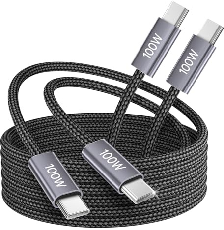 bakibo USB C auf USB C Kabel 100W (2 Stück, 0.5M+0.5M), USBC Kabel PD 3.0 PPS Schnellladekabel Nylon Geflochten Typ C ladekabel Datenübertragung für iPhone 17 16 15 pad MacBook Samsung S25 S24, Grau