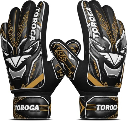 TOROGA Guantes de portero de fútbol para niños, jóvenes, guantes de portero de fútbol con palma acolchada de látex de 4 mm, guantes de portero de palma de súper agarre