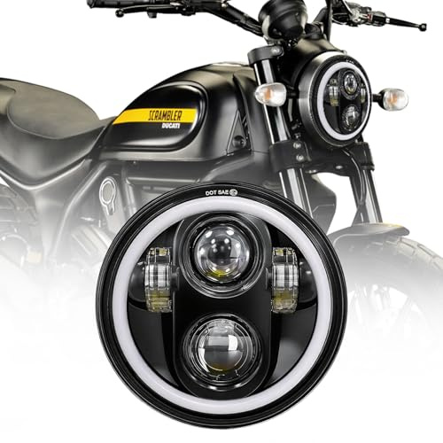 5,75 Zoll LED Scheinwerfer E-geprüft mit DRL Weiß Blinker Bernstein Integration Scheinwerfer für 5,75 Zoll Runde Scheinwerfer Konzipiert, Kompatibel mit Vielen Motorradmodellen für Simson S51 S70 S50