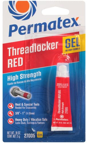 Permatex 27005 High Strength Threadlocker: Permanently Locks Studs with 3,000 PSI Holding Power, Replaces Set Screws & Snap Rings, Removal Requires Heat or Special Tools, Red Gel, 5g