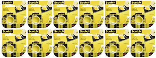 Scotch 665H1263 Handabroller gefüllt mit 1 Rolledoppelseitigem Klebeband 665, 6.3 m x 12 mm, 12 Stück