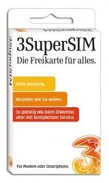 Drei SIM-Karte / Wertkarte / Keine Monatsgebühr ohne Bindung / Kein Aktivierungsentgeld! für Modem oder Mobiltelefon (LTE, A105825)