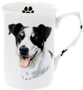 (BB34) SINGLE BONE CHINA BEAKER/ MUG/CUP Jack Russell Black dog KIRSTY JAYNE CHINA