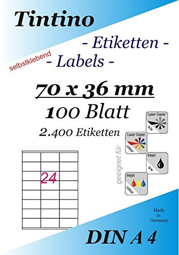 Tintino - Selbstklebende Etiketten (70 x 36 mm), Farbe 70 x 36-100 Blatt -Weiß