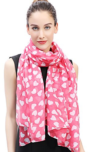 Lina & Lily Damen Schal Tuch mit Herz-Print Valentinstag (Rosa, Weiß)