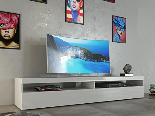 möbelando TV-Lowboard HiFi Unterschrank Rack Longboard Fernsehtisch Burrata II (Weiß/Weiß-Hochglanz)