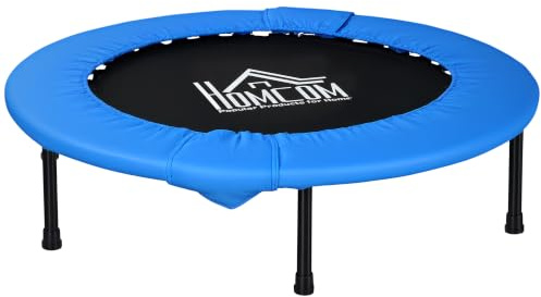 HOMCOM Mini Fitness Trampoline Home Gym with Safety Pad Blue and Black | Yoga Exercise Rebounder, Indoor Outdoor Jumper, Support Up to 100 KG