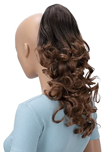 CAISHA 40cm Haarzopf Lily Haarteil mit Butterflyklammer Pferdeschwanz Haarverlängerung Voluminös Gewellt Ombré Braun Mix H144