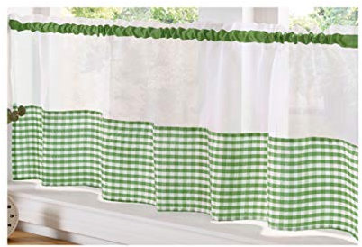 Alan Symonds Gingham Slot Top Voile Cafe Curtain Panel (59 x 24, Green)