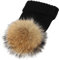 feifanshop Damen Echtfell Waschbär Fell Pelz Bommel Strick Mütze Winter-Mütze Bommelmütze