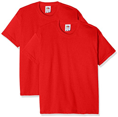 FRUIT OF THE LOOM Boy's Kids Valueweight Short Sleeve 2 Pack T Shirt, Red (Red Red), 12-13 Years Manufacturer Size 40 UK