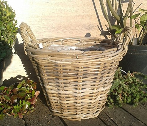 terracotta-toepfe-de Pflanzkorb 30 cm Weide graubeige, kein Kunststoff !! Blumen Pflanzgefäß Blumentopf Korb Landhaus Ostern Vintage
