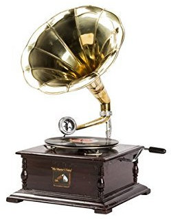 Gramófono con trompeta de latón HIS MASTER'S VOICE reproducción cuadrada
