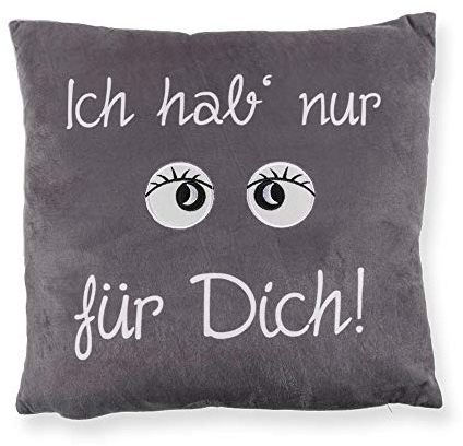 Nicki Kissen samt weich incl. Füllung 40x40 cm Kuschelkissen Geschenk Kissenbezug in Grau mit Stickerei und Schrift Ich hab nur Augen für Dich