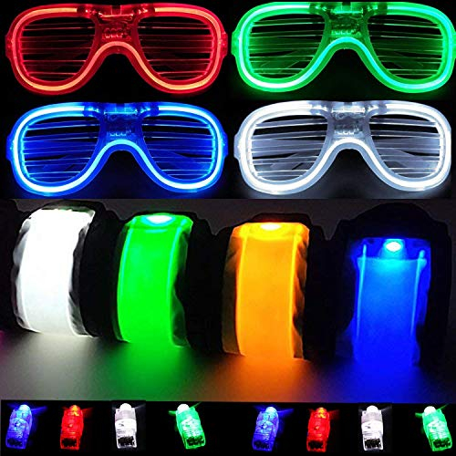 Anzmtosn Party LED Licht Up Spielzeug Set, Glühen im dunklen Spielzeug, 8 blinkende Finger Ringe, 4 Brille, 4 Slap Band, Weihnachten Party Zubehör Bevorzugung Kinder Erwachsene(16PCS)