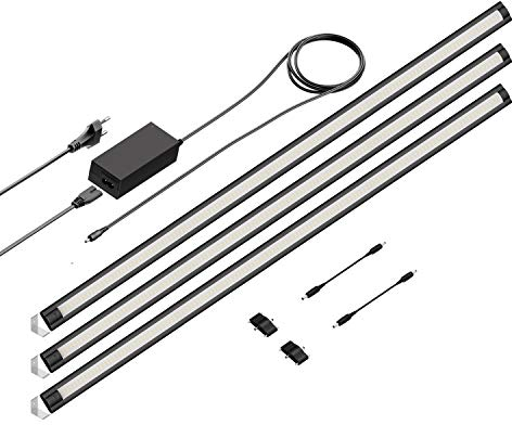 ledscom.de LED Unterbau-Leuchte SIRIS schwarz matt, Eckmontage, flach, 90cm, je 1044lm, weiß 3er Set