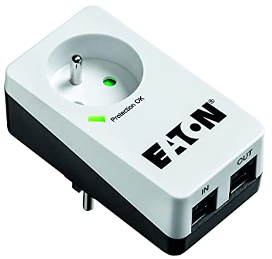 Eaton Multiprise/Parafoudre - Protection Box 1 Tel@ - PB1TF - 1 prise FR + 1 prise téléphonique - Blanc & Noir