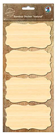 Ursus 41030004 - Bambus Sticker, Natural, Rechteck geschwungen, selbstklebend, beschreibbar, lösungsmittel- und säurefrei, Stickerbogen ca. 12 x 26 cm, ideal zum beschriften von Gläsern und Geschenken