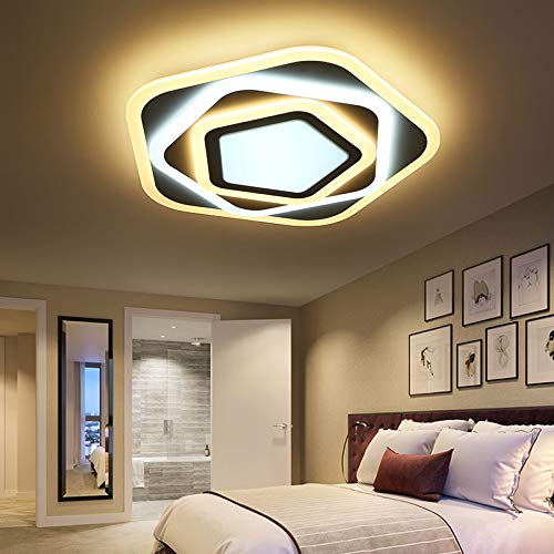 LED Deckenleuchte XW095-50x50 cm, H 9 cm, 50W mit Fernbedienung Lichtfarbe/ Helligkeit einstellbar Acryl-Schirm weiß lackierter Metallrahmen, sehr flaches Design! (XW095-50x50 cm, H 9 cm, 50W)
