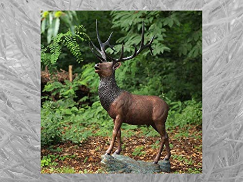 IDYL Bronze-Skulptur Hirsch | 196x81x115 cm | Tierfigur aus Bronze handgefertigt | Gartenskulptur oder Teich-Dekoration | Hochwertiges Kunsthandwerk | Wetterfest