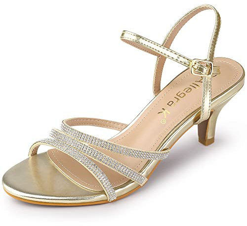 Allegra K Women's Ankle Strap Rhinestone Kitten Heel Sandals Gold 5 UK/Label Size 7 US