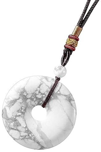Nupuyai Edelstein Donut Anhänger Glücksbringer Heilstein Kette für Damen | 40mm Donut Stein Halskette, Glücksstein, Meditation & Energieschutz, Heilstein Talisman Schmuck Geschenk für Frauen Herren
