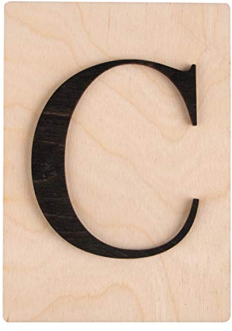Rayher Holz Buchstabe C, FSC Mix Credit, Holzfliese 10,5x14,8cm, 3D-Buchstabe C in schwarz, 3mm starker Holzbuchstabe auf 4mm starker Holzfliese, 63094576