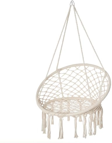 Outsunny Hängestuhl Hängesessel innen außen Reisehängemattenstuhl Tragbar Ø 80 x 42H m Makramee Baumwolle Polyester Beige