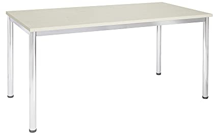 Schreibtisch u. Besprechungstisch mit verchromten Tischgestell | Konferenztisch Bürotisch Computertisch Mehrzwecktisch Arbeitstisch PC-Tisch Homeoffice-Tisch (Ahorn, 140 x 80 x 77,5 cm)