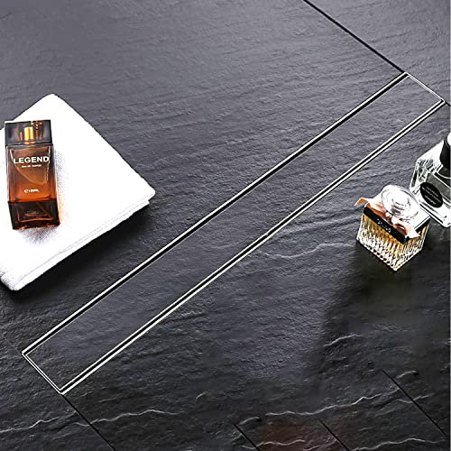aleawol 24 inch Invisible Linear Shower Drain, 2 in 1 600mm Tile Insert Linear 304 Stainless Steel Shower Rectangle Bathroom Floor Drain Core Filter Screen