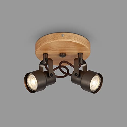 BRILONER - LED Deckenlampe Vintage schwenkbar, Holzbasis, warmweiße Lichtfarbe, LED Deckenleuchte, LED Lampe, Wohnzimmerlampe, Schlafzimmerlampe, Küchenlampe, 15,9x12,7 cm, Antik-Grau