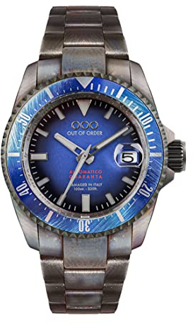 Out of Order AUTOMATIK QUARANTA Edelstahl Datum Blau Vintage Unisex Uhr