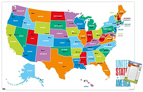 Trends International Map – United States of America 2022 Wandposter, 56,8 x 86,4 cm, Premium Poster & Mount Bundle