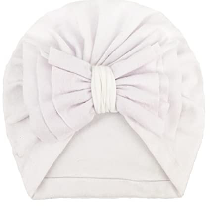 Turban Baby Mädchen Neugeboren Stirnband, Sommer Stretch Schleife Headwear Baby Mütze Baumwolle Kleinkind Stirnbänder Neugeboren Knoten Mütze Beanie Hut Haarband Kopfband für 0-18 Monate,Weiß