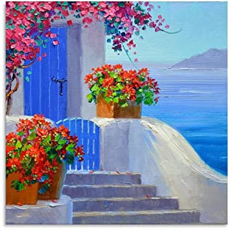 QINGLI Griechenland Landschaft Ölgemälde Reise Poster Bild Druck Leinwand Poster Wanddekoration Moderne Heimkunst 40 x 40 cm