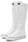 Momuk Stivali da donna metà polpaccio alto al ginocchio con cerniera alta scarpa con lacci elegante punk piatto sneakers stivali scarpe per ragazze, bianco, 43 EU