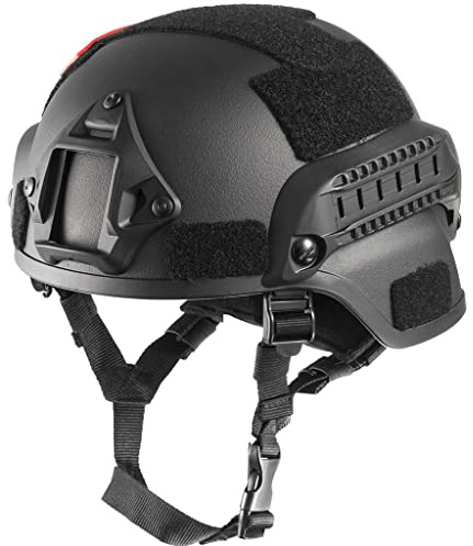 TS TAC-SKY NIJ IIIA Kevlar Aramid MICH 2000 Ballistic Military Bulletproof Helmet with Flashlight Holder,Black,L