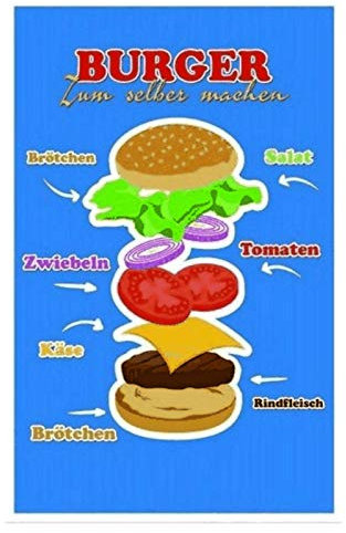 DekoDrom® Blechschild 20x30 cm Bürger zum Selber Machen Anleitung Rezept Barbeque Grillen BBQ Tafel Wand Deko Bar Kneipe Cafe Sammler Geschenk