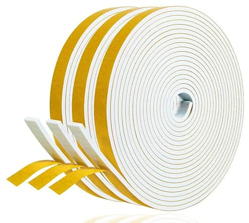 Dichtungsband Selbstklebend Fensterdichtung 12mm(B) x 3mm(D)/15m(L) Fenster Türdichtung Dichtung Schaumstoff Klebeband Schaumstoffstreifen, Gummi-Dichtungsstreifen Schalldämmung Kollision Siegel Weiß