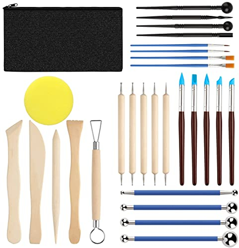 Nuts OT nuts Töpferwerkzeug Set 29 Stück Keramik Werkzeug DIY Grabstichel Kit Töpfer Polymer Clay Sculpting Ton Tools Modellierwerkzeuge Set für Modellbau Schnitzarbeiten Kerzenherstellung