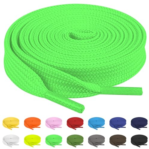 TBOC 2X Schnuersenkel Schuhbaender Schnürsenkel Shoelaces Flach [Grüner Fluor] Laces [90 cm] Binden Sneaker Wanderschuhe Schuche Arbeitsschuhe Stiefel|Kompatibel mit Nike Converse Adidas Herren Damen