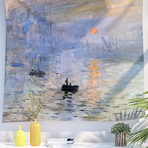 Berkin Arts Decor Wandteppich zum Aufhängen, Hintergrund aus hochwertigem Polyesterstoff Impressionismus Meereslandschaft bei Sonnenuntergang 150 x 200 CM(Claude Monet-Aufgehende Sonne)