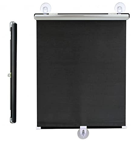 Suction cup roller blinds no drilling,blackout curtains,automatic retractable roller shades,temporary privacy blinds for doors and windows,bedrooms and balconies,UV protection,Black-68x125cm/27x49in