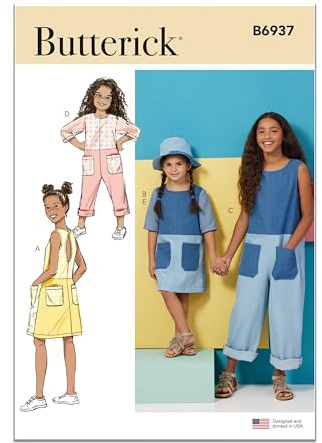 Butterick B6937CCE Children's and Girls' Dress, Romper and Hat in Sizes S-M-L CCE(3-4-5-6)