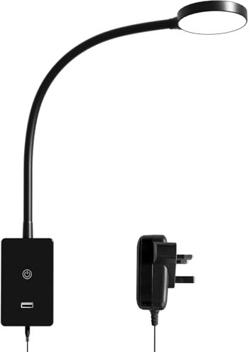 ENUOTEK LED Wall Mounted Bedside Reading Light, Touch Dimmable Wall Lamp for Bedroom, 4 Brightness Levels, 5V2A USB Output Port, 120° Wide Neutral White Lighting, Flexible Gooseneck